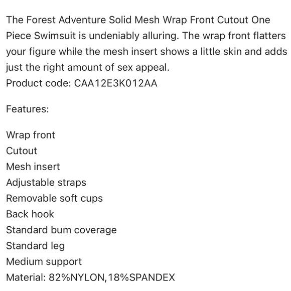 Forest Adventure Solid Mesh Wrap Front Cutout Black One Piece Swimsuit XL-1X - Picture 6 of 6